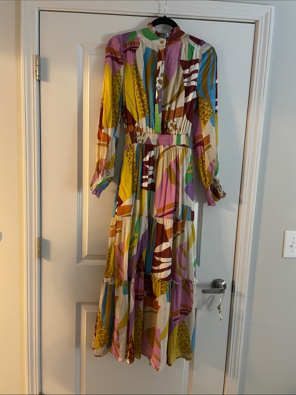 Fate Multicolor Abstract Print Tiered Maxi Dress